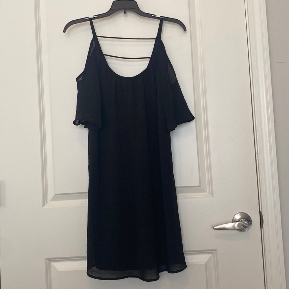 Flowy Cold Shoulder Little Black Dress